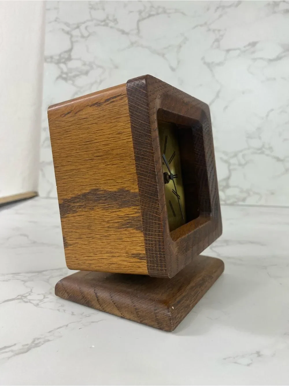 RETRO Wooden Table Clock with Gold Dial